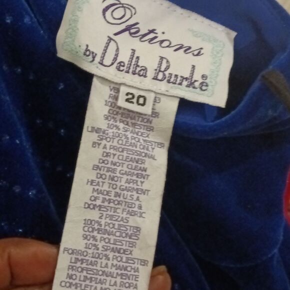 Plus Sz Vintage Blue Velvet Rhinestone Embellished Party Dress Sz 20 - Picture 6 of 6